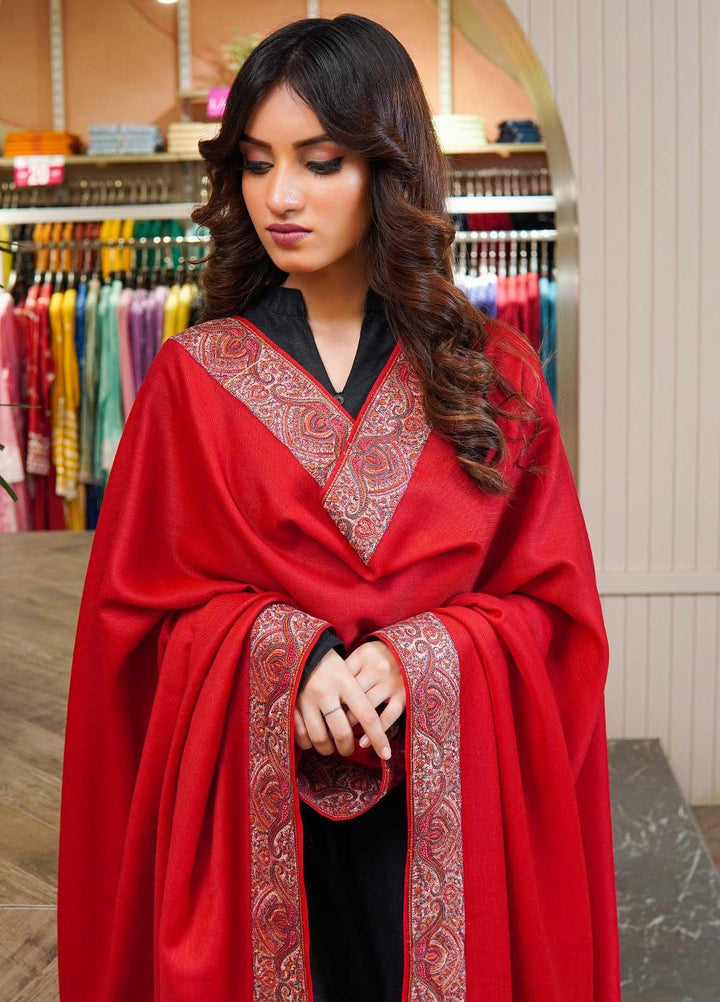 Sanaulla Exclusive Range  Pashmina  Shawls MAMA-31 Red-1 - Pashmina Shawls