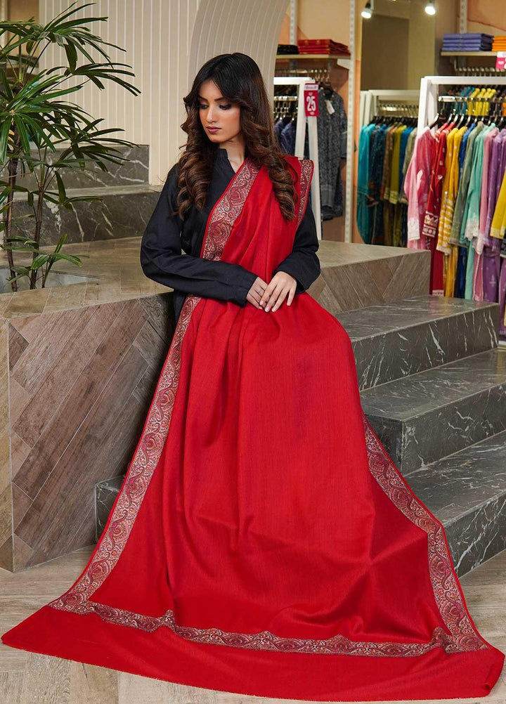Sanaulla Exclusive Range  Pashmina  Shawls MAMA-31 Red-1 - Pashmina Shawls