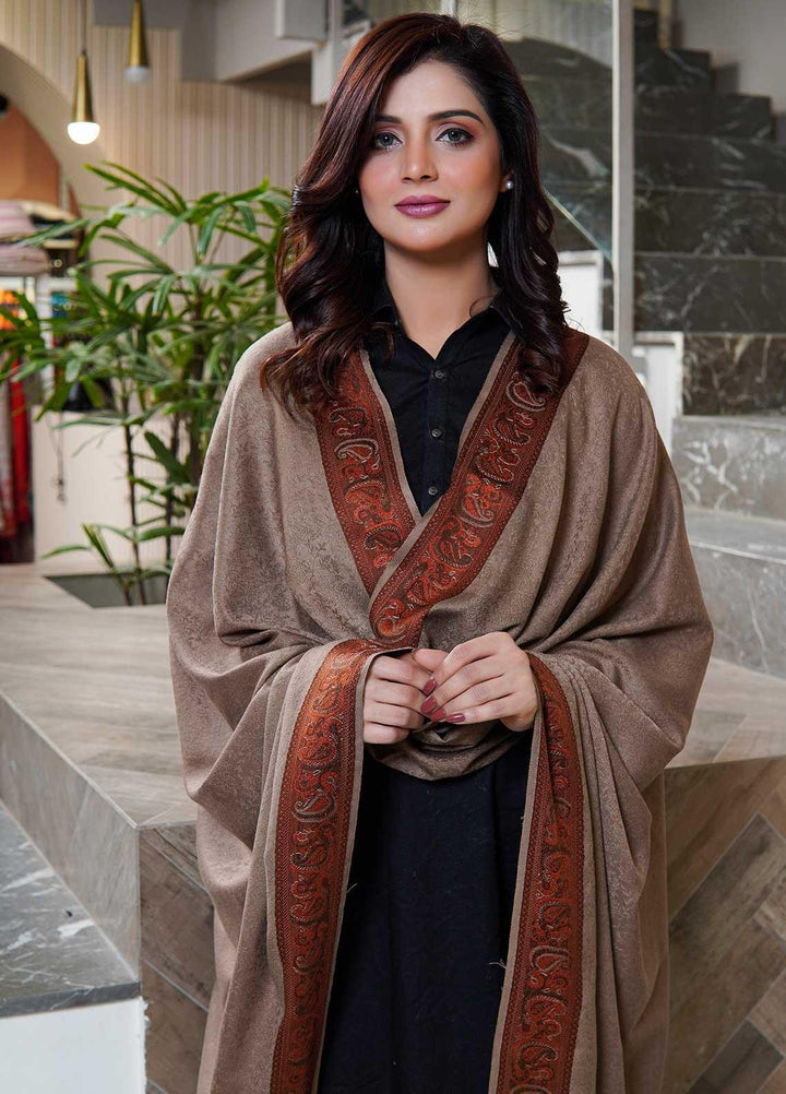 Sanaulla Exclusive Range  Pashmina  Shawls Self Patti Acrylic KPS-06 Brown01 - Pashmina Shawls