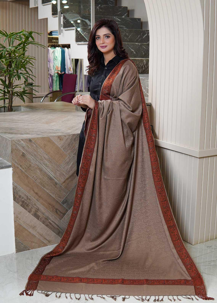 Sanaulla Exclusive Range  Pashmina  Shawls Self Patti Acrylic KPS-06 Brown01 - Pashmina Shawls