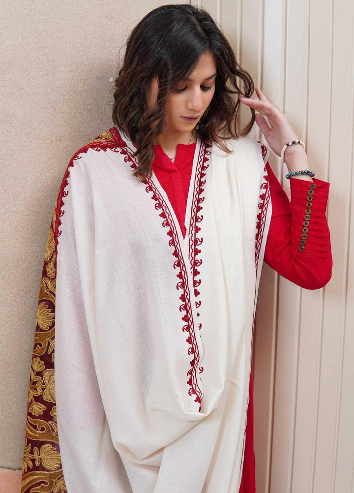 Sanaulla Exclusive Range  Pashmina  Shawls AKP-12 White 02 - Pashmina Shawls