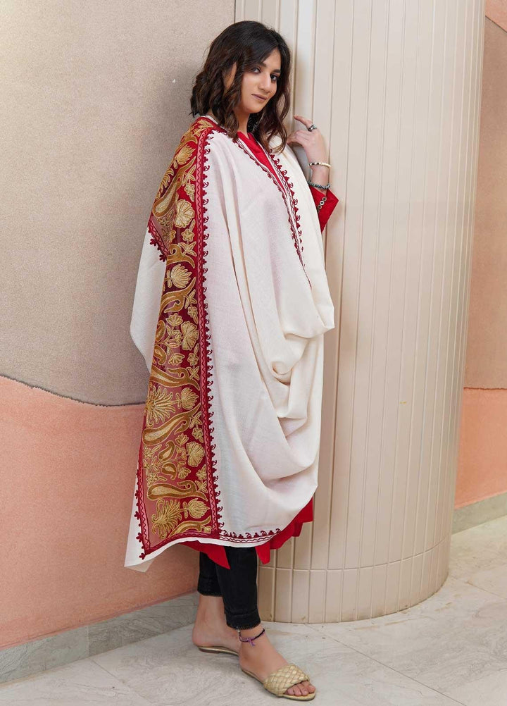 Sanaulla Exclusive Range  Pashmina  Shawls AKP-12 White 02 - Pashmina Shawls