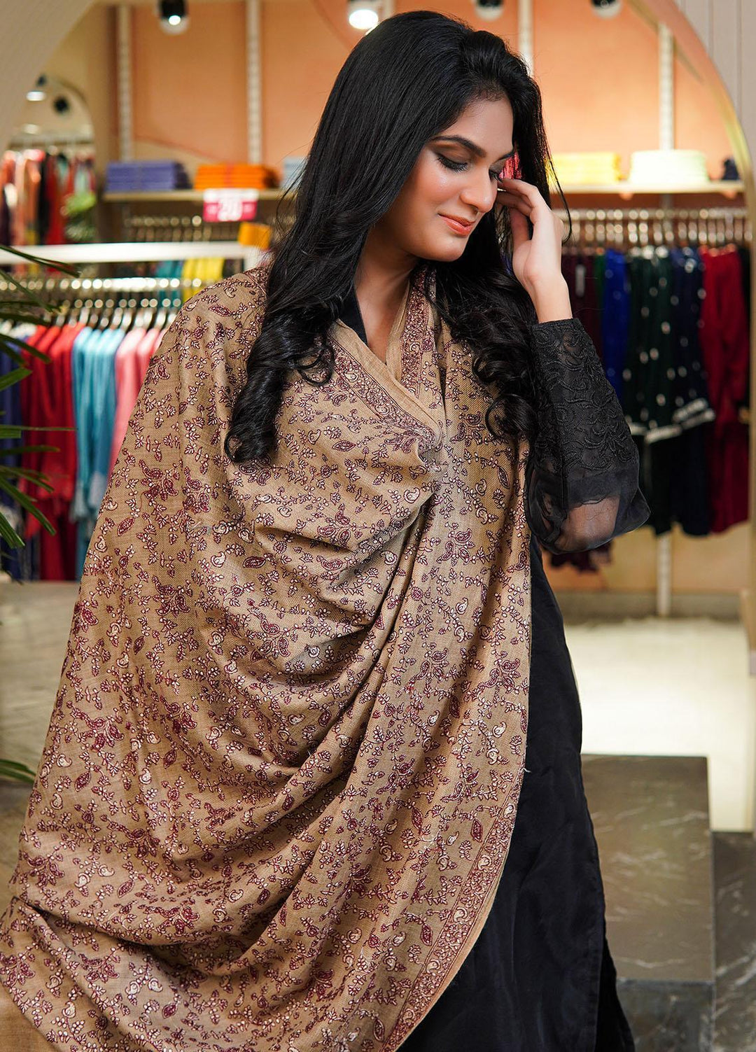 Sanaulla Exclusive Range  Pashmina  Shawls AKP-13 Beige 03 - Pashmina Shawls