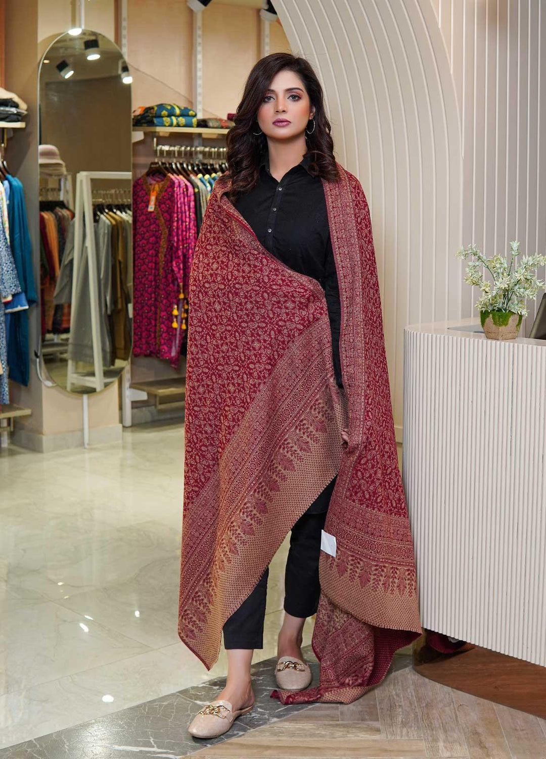 Sanaulla Exclusive Range  Pashmina  Shawls AKP-22 Red 03 - Pashmina Shawls