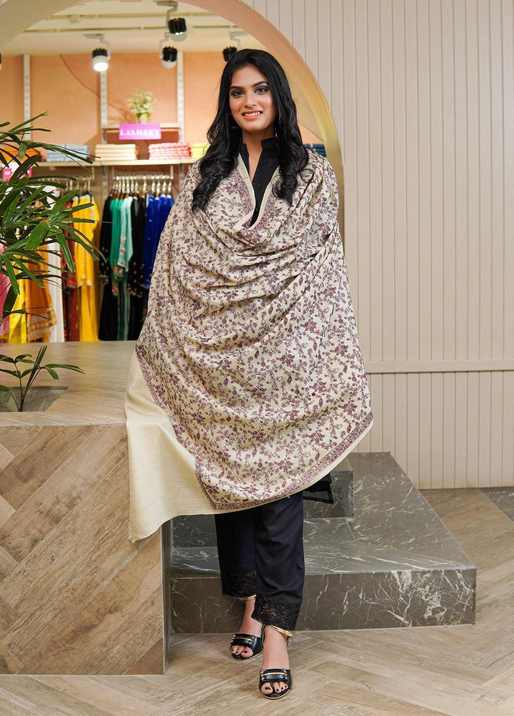 Sanaulla Exclusive Range  Pashmina  Shawls AKP-13 Cream 02 - Pashmina Shawls