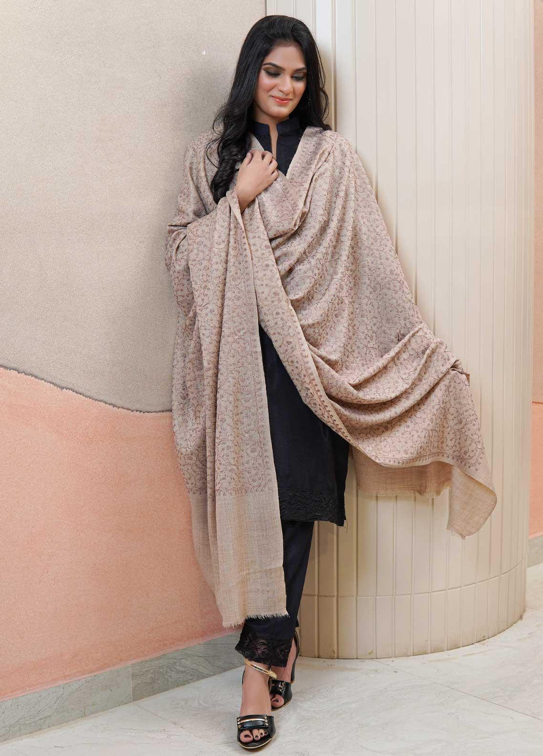 Sanaulla Exclusive Range  Pashmina  Shawls AKP-11 Fawn 03 - Pashmina Shawls