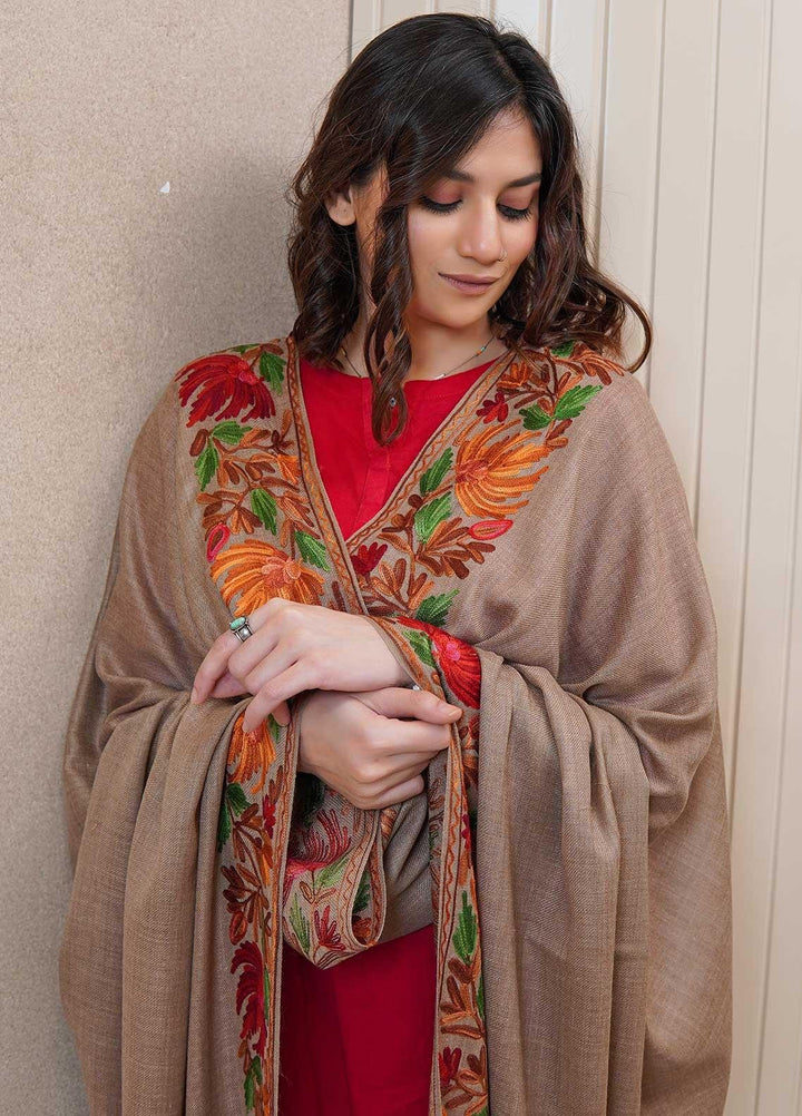 Sanaulla Exclusive Range  Pashmina  Shawls AKP-15 Brown 01 - Pashmina Shawls