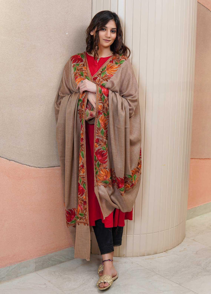 Sanaulla Exclusive Range  Pashmina  Shawls AKP-15 Brown 01 - Pashmina Shawls