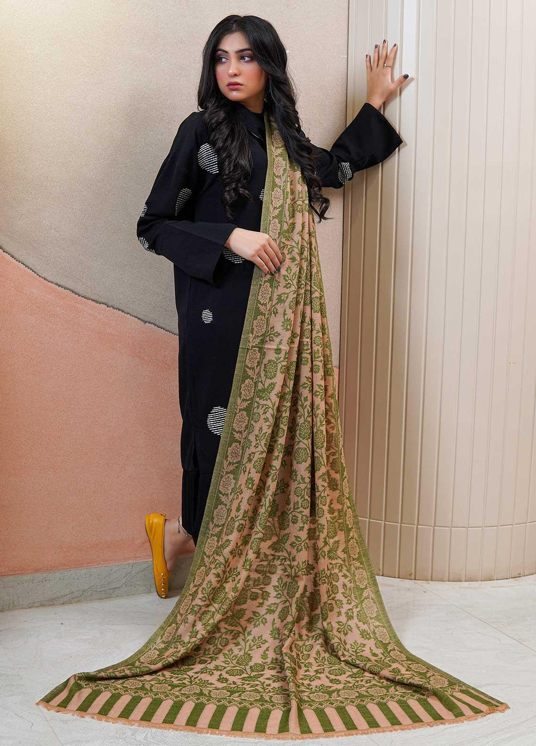 Sanaulla Exclusive Range  Pashmina  Shawls MAMA-35 Green-3 - Pashmina Shawls