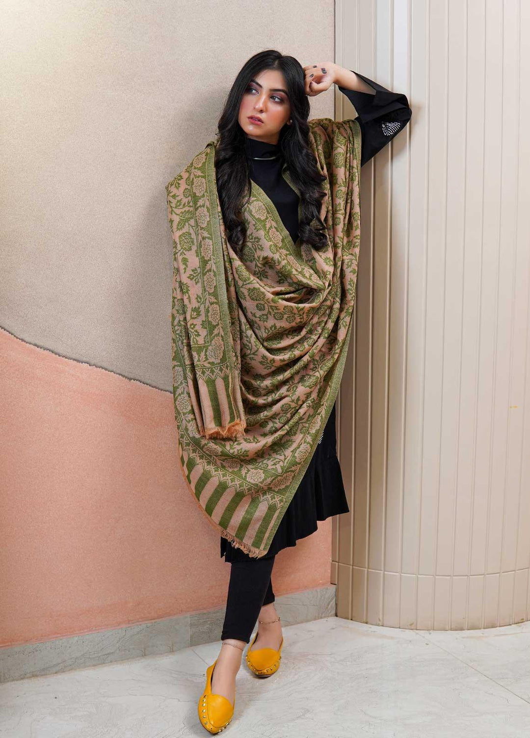 Sanaulla Exclusive Range  Pashmina  Shawls MAMA-35 Green-3 - Pashmina Shawls