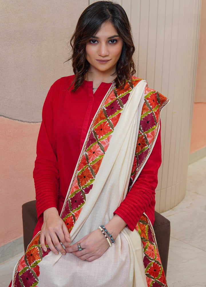 Sanaulla Exclusive Range  Pashmina  Shawls AKP-15 Cream - Pashmina Shawls