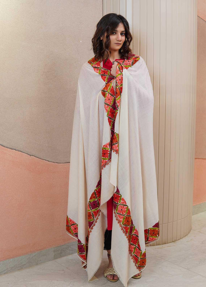 Sanaulla Exclusive Range  Pashmina  Shawls AKP-15 Cream - Pashmina Shawls