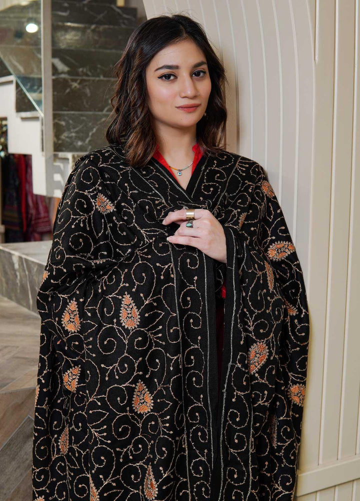 Sanaulla Exclusive Range  Pashmina  Shawls AKP-20 Black 01 - Pashmina Shawls