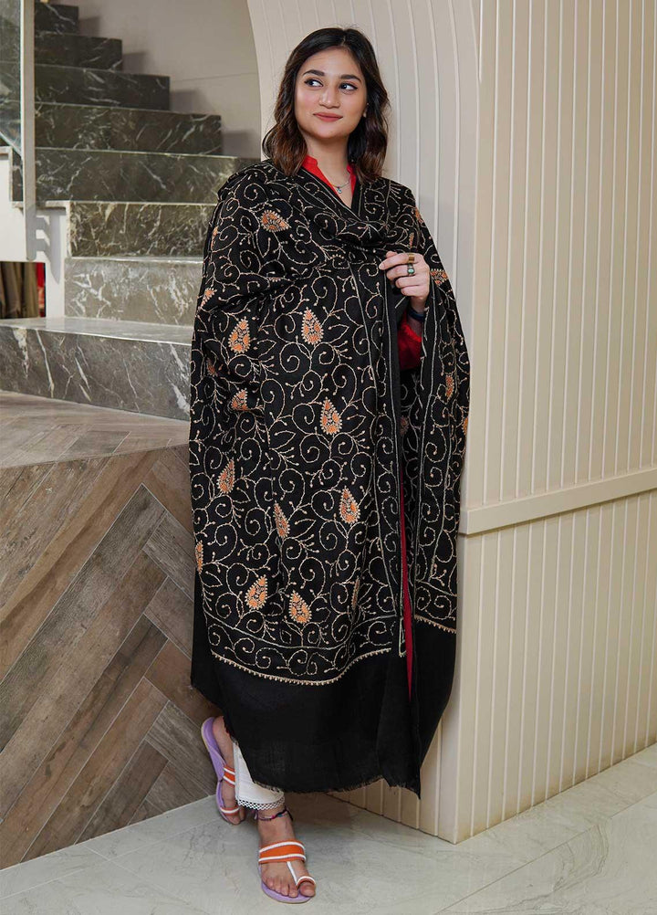 Sanaulla Exclusive Range  Pashmina  Shawls AKP-20 Black 01 - Pashmina Shawls