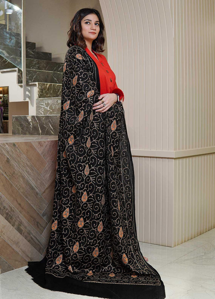Sanaulla Exclusive Range  Pashmina  Shawls AKP-20 Black 01 - Pashmina Shawls