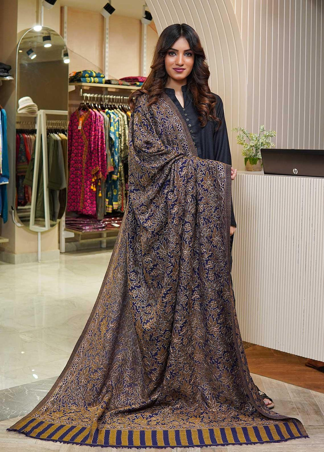 Sanaulla Exclusive Range  Pashmina  Shawls MAMA-06 Blue-3 - Pashmina Shawls