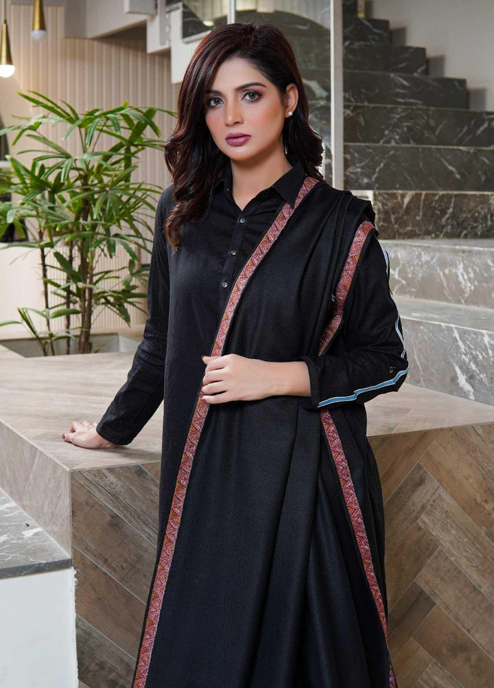 Sanaulla Exclusive Range  Pashmina  Shawls MAMA-19 Black-2 - Pashmina Shawls