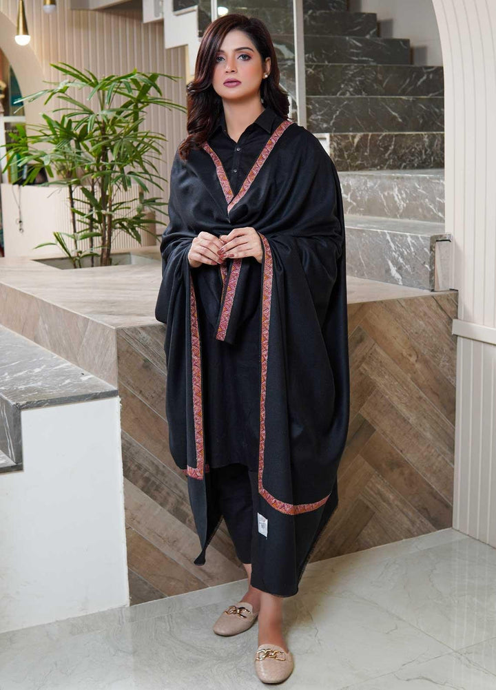 Sanaulla Exclusive Range  Pashmina  Shawls MAMA-19 Black-2 - Pashmina Shawls