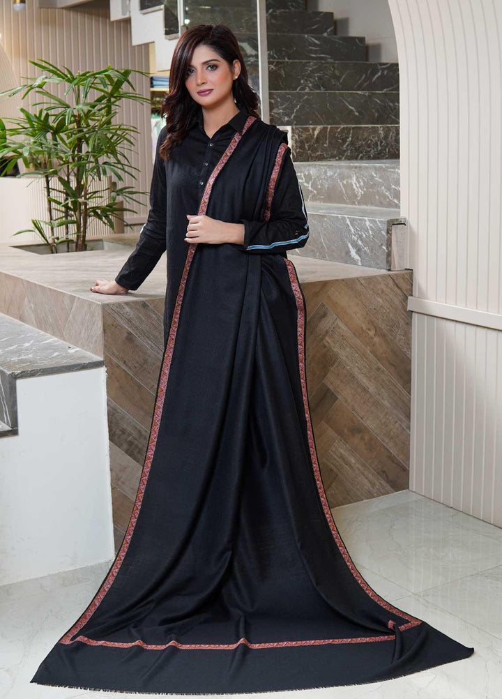 Sanaulla Exclusive Range  Pashmina  Shawls MAMA-19 Black-2 - Pashmina Shawls