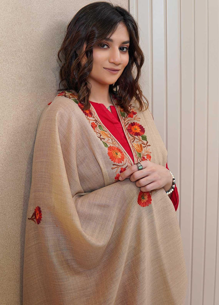 Sanaulla Exclusive Range  Pashmina  Shawls AKP-15 L Brown 01 - Pashmina Shawls