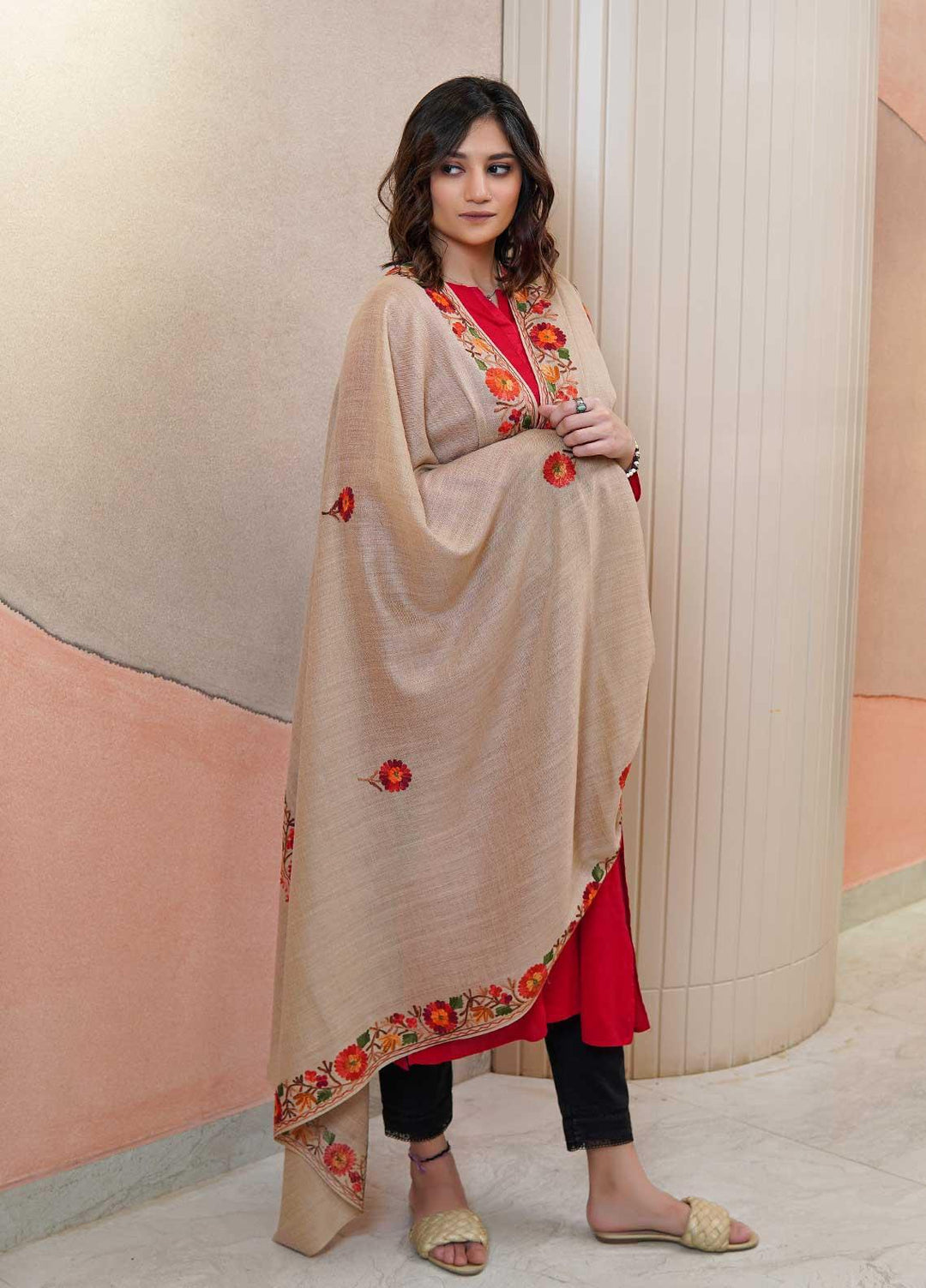 Sanaulla Exclusive Range  Pashmina  Shawls AKP-15 L Brown 01 - Pashmina Shawls