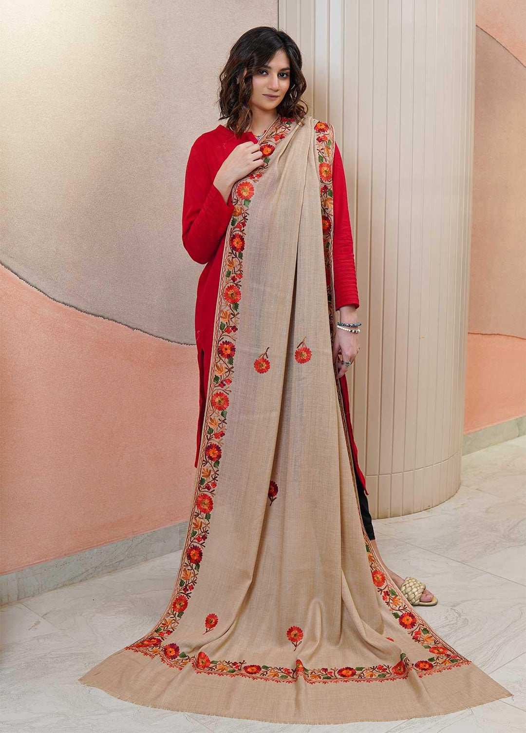 Sanaulla Exclusive Range  Pashmina  Shawls AKP-15 L Brown 01 - Pashmina Shawls