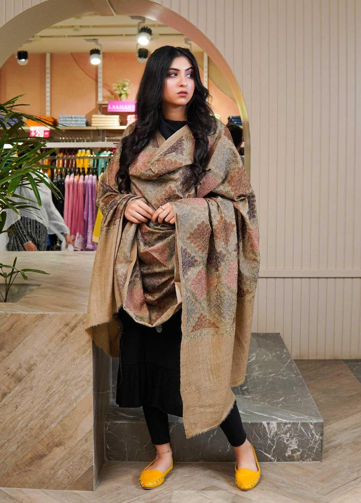 Sanaulla Exclusive Range  Pashmina  Shawls Burfi Jaal AD KPS-26 Brown02 - Pashmina Shawls