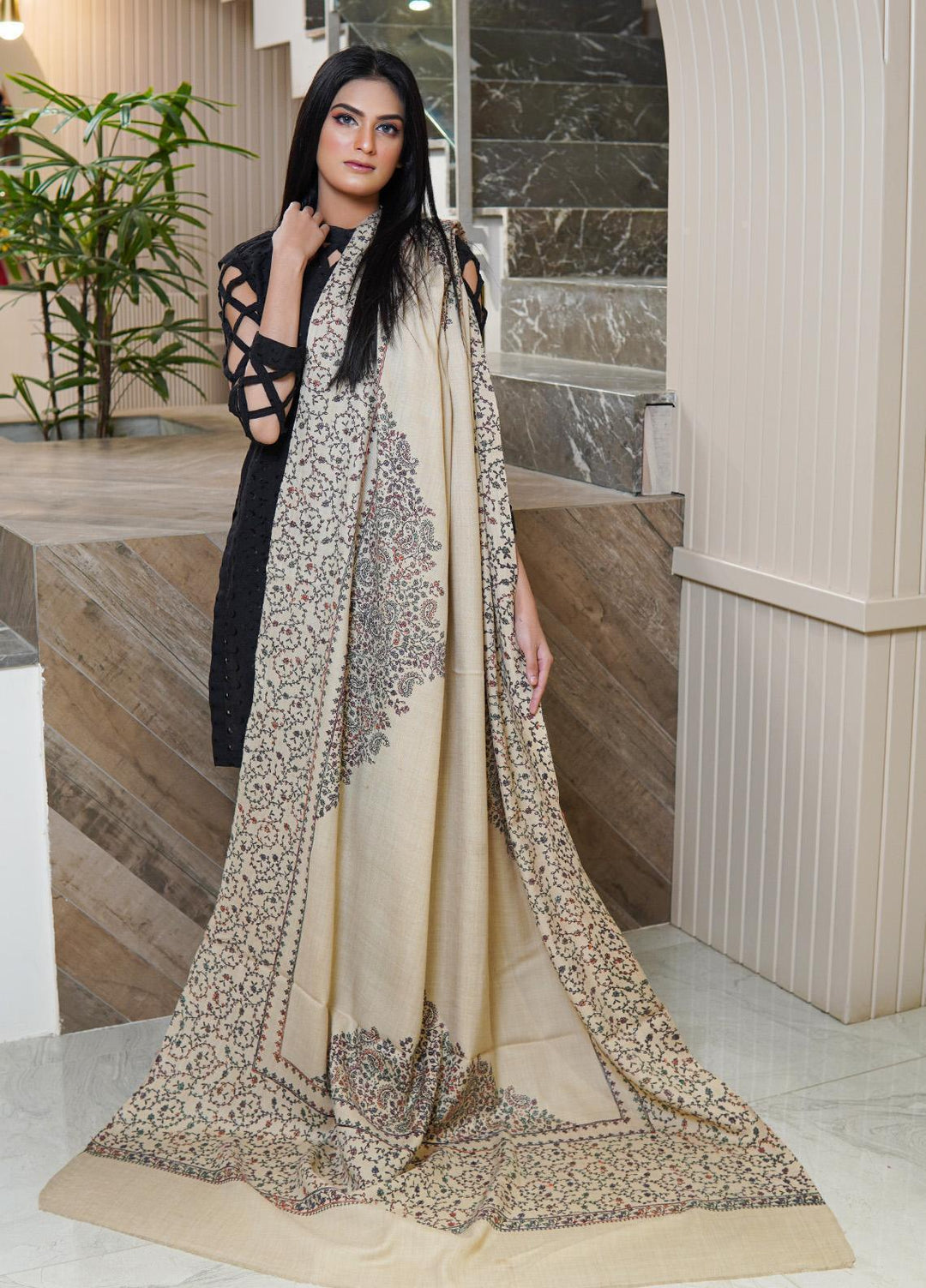 Sanaulla Exclusive Range  Pashmina  Shawls AKP-03 Fawn 03 - Pashmina Shawls