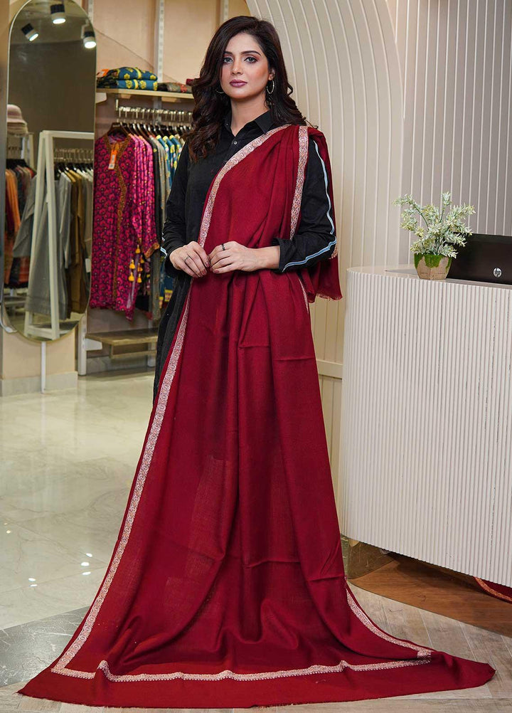 Sanaulla Exclusive Range  Pashmina  Shawls AKP-21 Red 02 - Pashmina Shawls