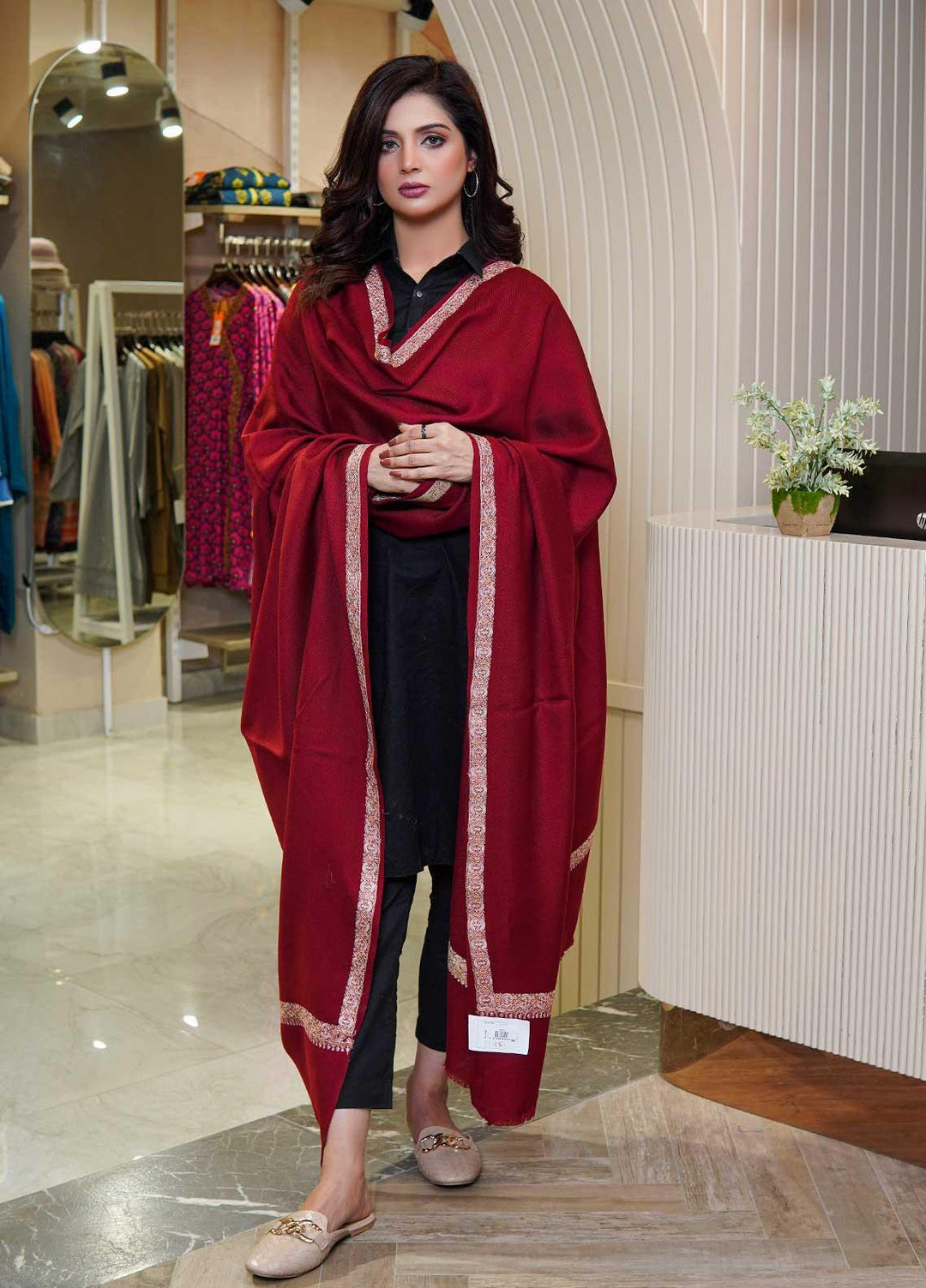 Sanaulla Exclusive Range  Pashmina  Shawls AKP-21 Red 02 - Pashmina Shawls