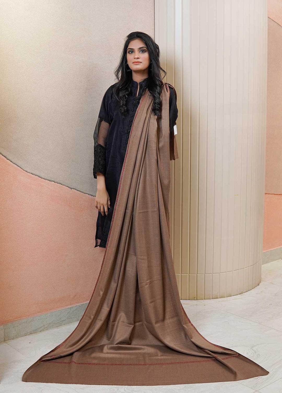 Sanaulla Exclusive Range  Pashmina  Shawls Kingri T DD KPS-21 Dark Brown01 - Pashmina Shawls