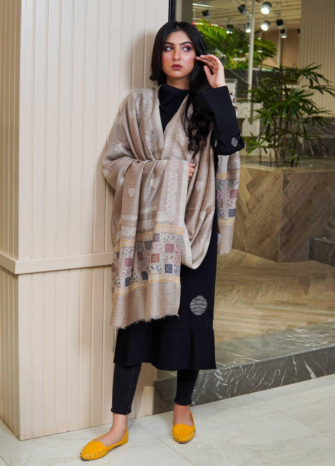 Sanaulla Exclusive Range  Pashmina  Shawls MAMA-07 Fawn-1 - Pashmina Shawls