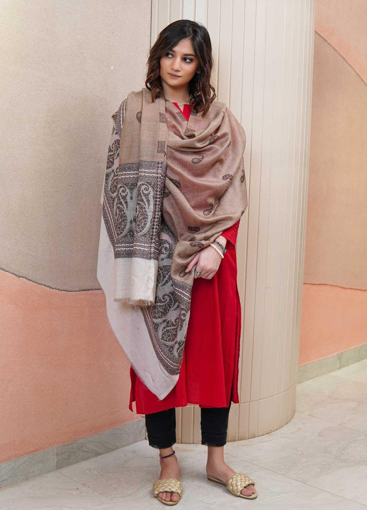 Sanaulla Exclusive Range  Pashmina  Shawls MAMA-07 Fawn-2 - Pashmina Shawls