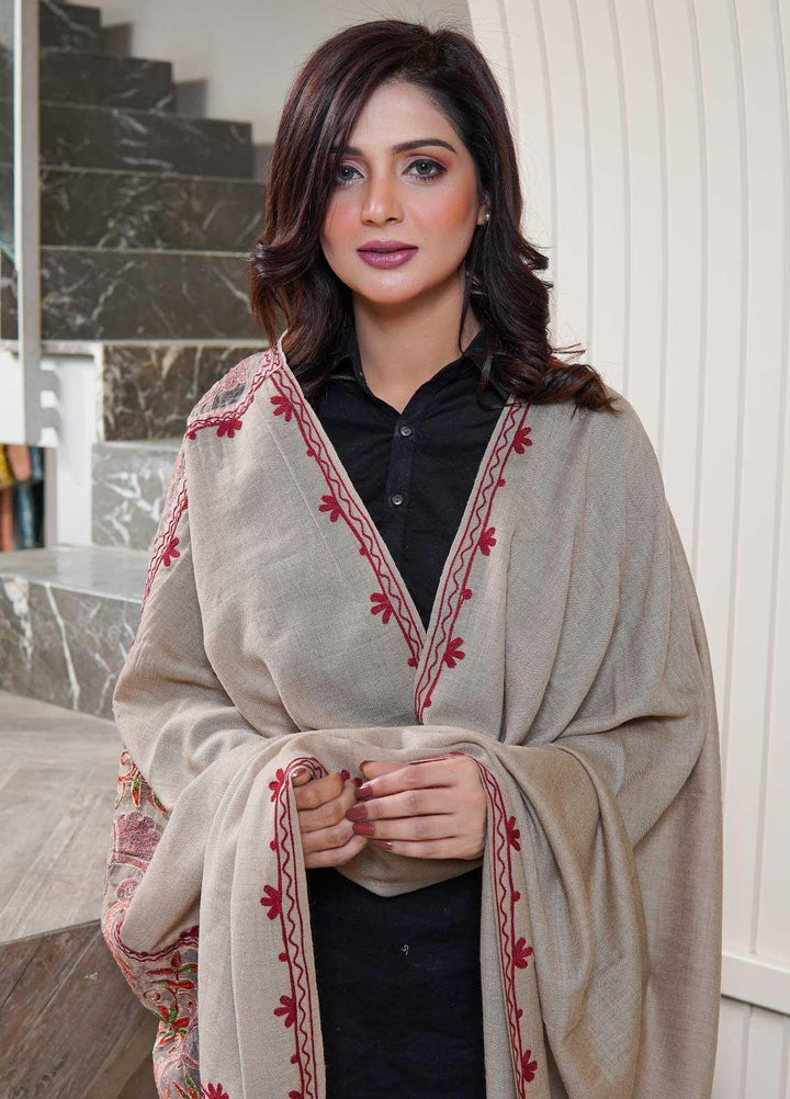 Sanaulla Exclusive Range  Pashmina  Shawls AKP-12 L Brown - Pashmina Shawls