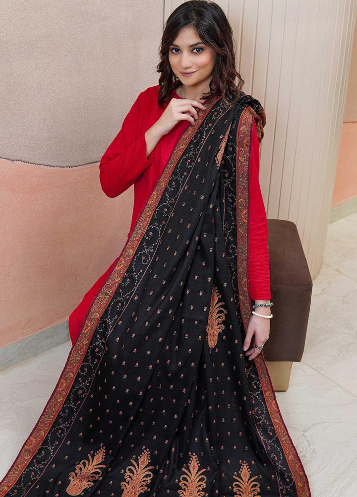 Sanaulla Exclusive Range  Pashmina  Shawls AKP-17 Black - Pashmina Shawls