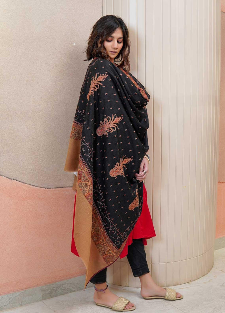 Sanaulla Exclusive Range  Pashmina  Shawls AKP-17 Black - Pashmina Shawls