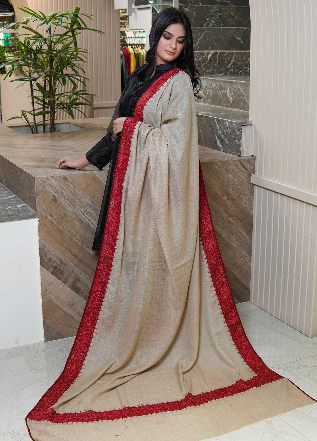 Sanaulla Exclusive Range  Pashmina  Shawls AKP-18 Beige 01 - Pashmina Shawls