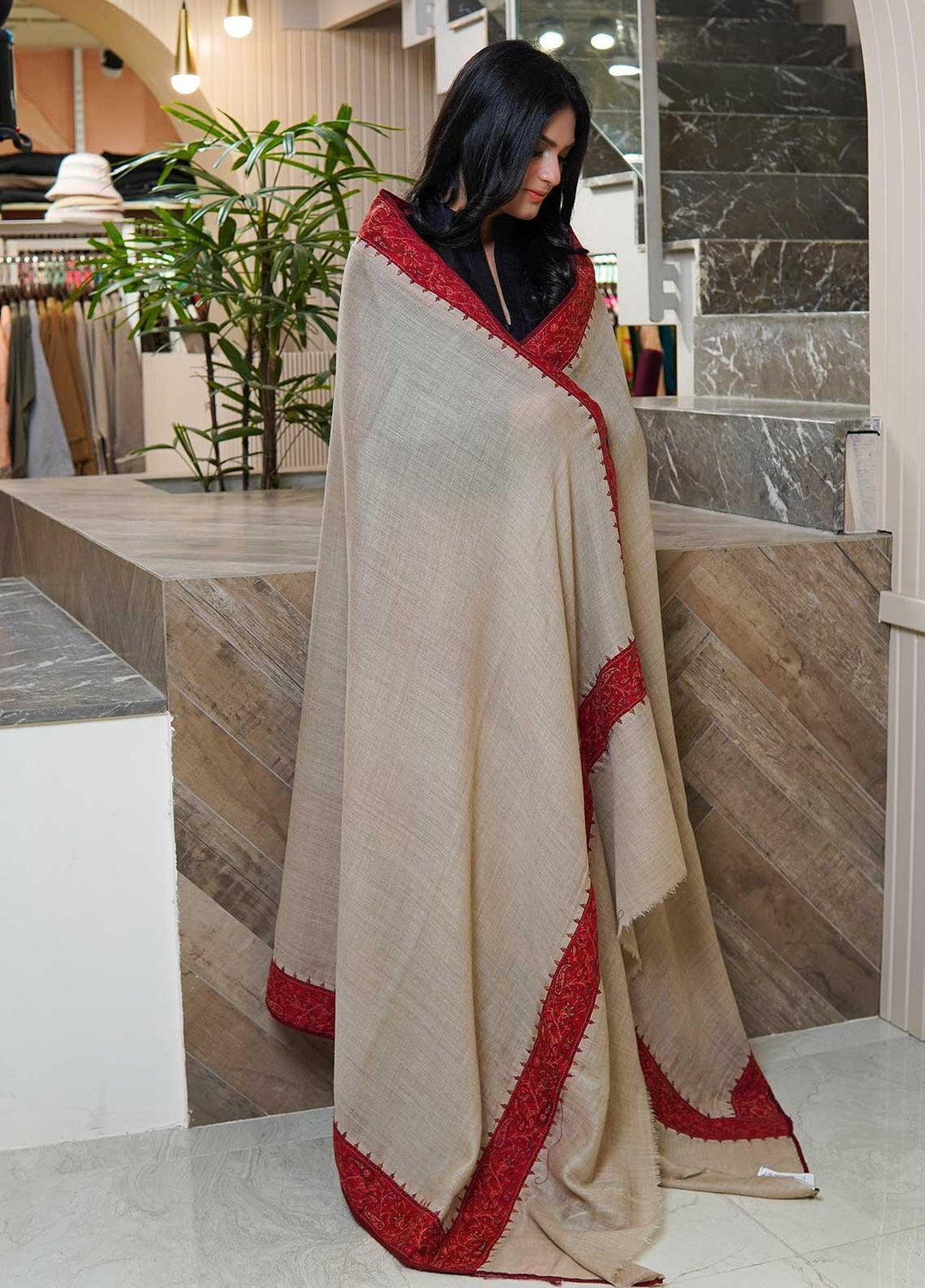 Sanaulla Exclusive Range  Pashmina  Shawls AKP-18 Beige 01 - Pashmina Shawls