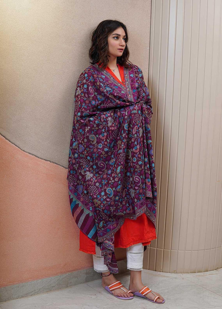 Sanaulla Exclusive Range  Pashmina  Shawls MAMA-02 Purple-1 - Pashmina Shawls