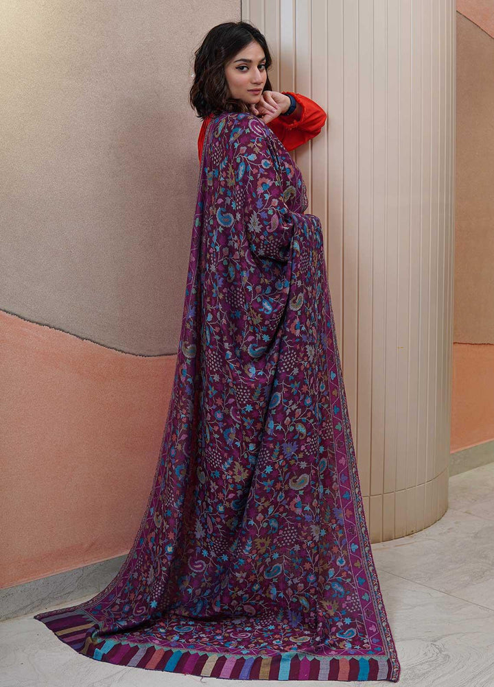 Sanaulla Exclusive Range  Pashmina  Shawls MAMA-02 Purple-1 - Pashmina Shawls