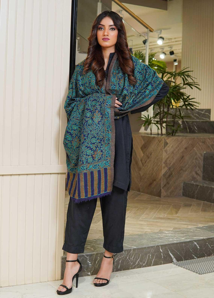 Sanaulla Exclusive Range  Pashmina  Shawls MAMA-06 Ferozi - Pashmina Shawls