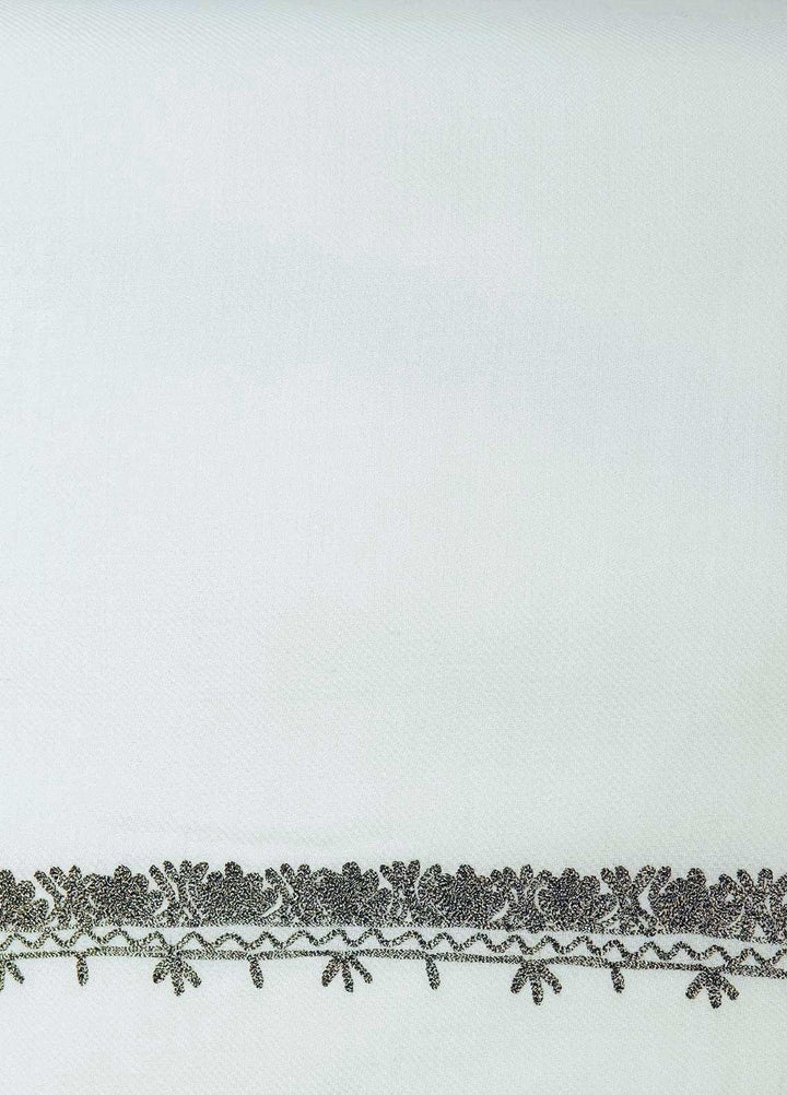 Sanaulla Exclusive Range  Pashmina  Shawls Zarri Hashey A Sp C AD KPS-31 White - Pashmina Shawls