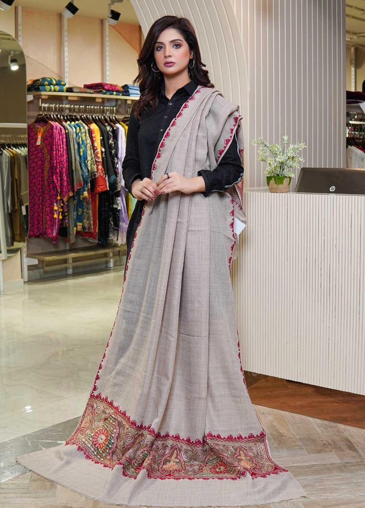 Sanaulla Exclusive Range  Pashmina  Shawls AKP-12 Grey - Pashmina Shawls