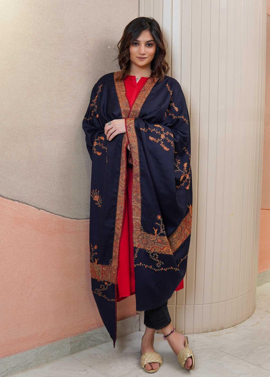 Sanaulla Exclusive Range  Pashmina  Shawls AKP-17 Blue - Pashmina Shawls