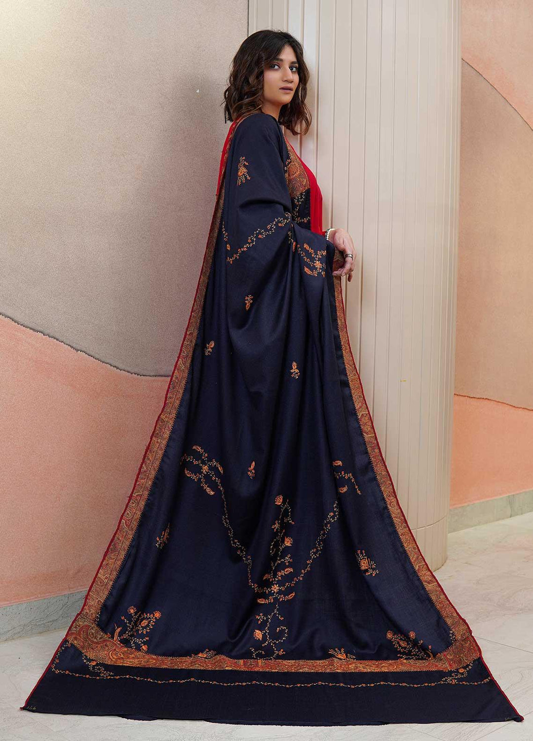 Sanaulla Exclusive Range  Pashmina  Shawls AKP-17 Blue - Pashmina Shawls