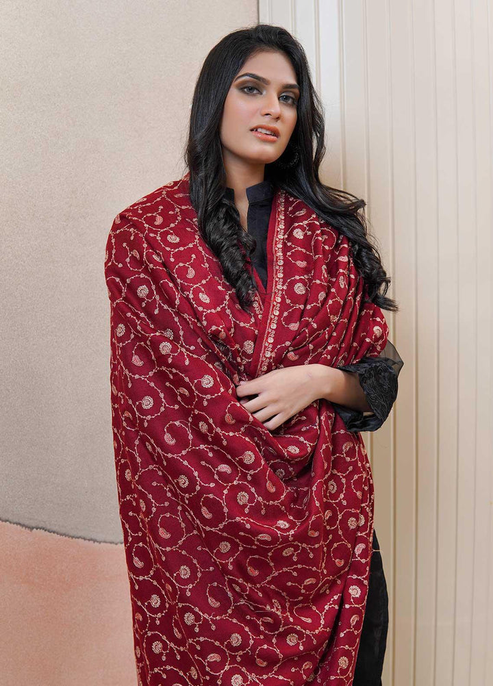 Sanaulla Exclusive Range  Pashmina  Shawls AKP-20 Maroon 01 - Pashmina Shawls