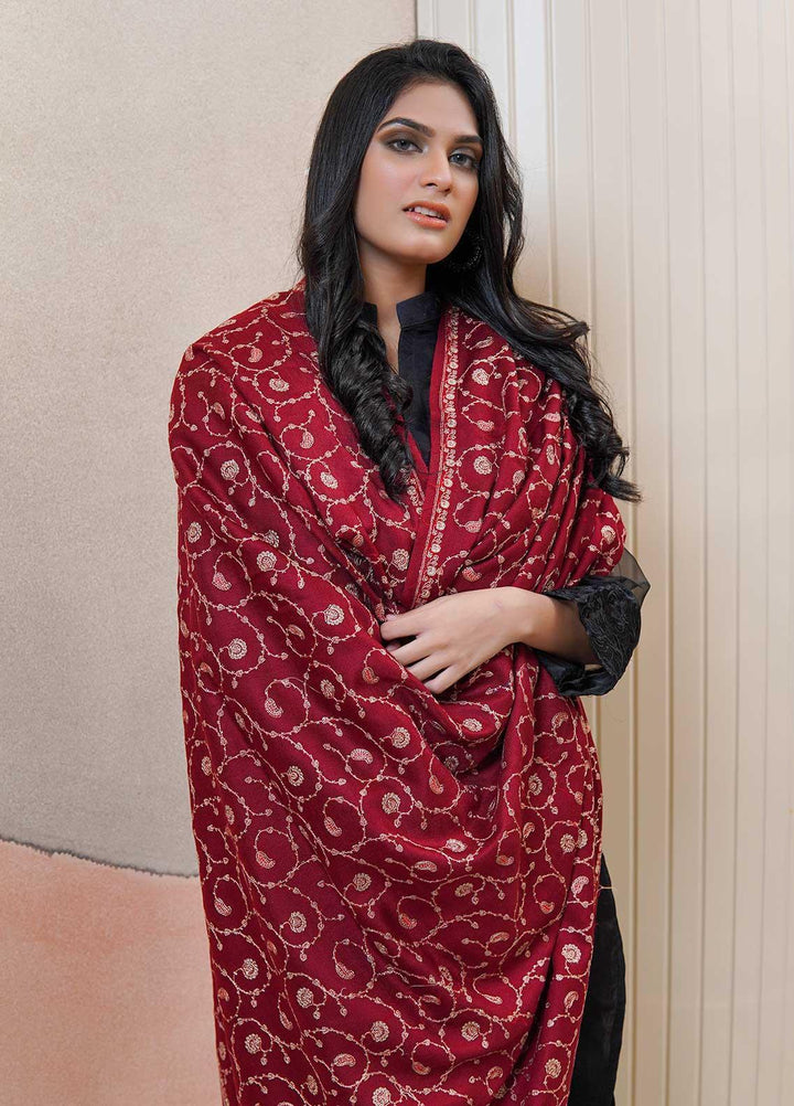 Sanaulla Exclusive Range  Pashmina  Shawls AKP-20 Maroon 01 - Pashmina Shawls