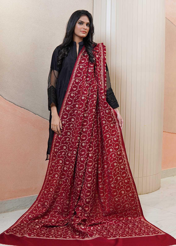 Sanaulla Exclusive Range  Pashmina  Shawls AKP-20 Maroon 01 - Pashmina Shawls