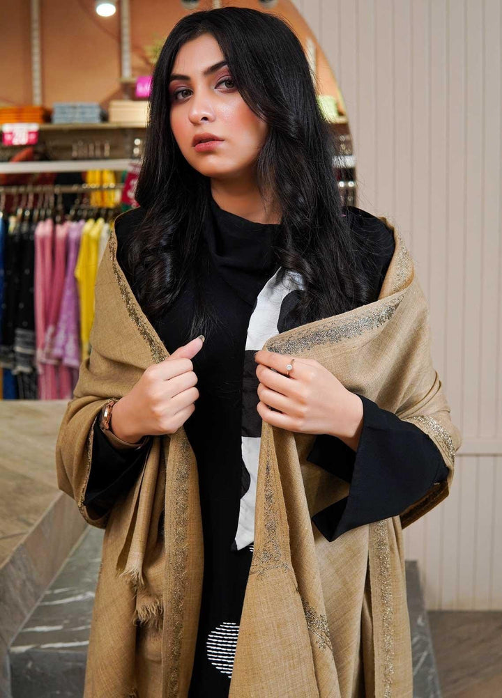 Sanaulla Exclusive Range  Pashmina  Shawls Zarri Hashey A Sp C AD KPS-31 Brown01 - Pashmina Shawls