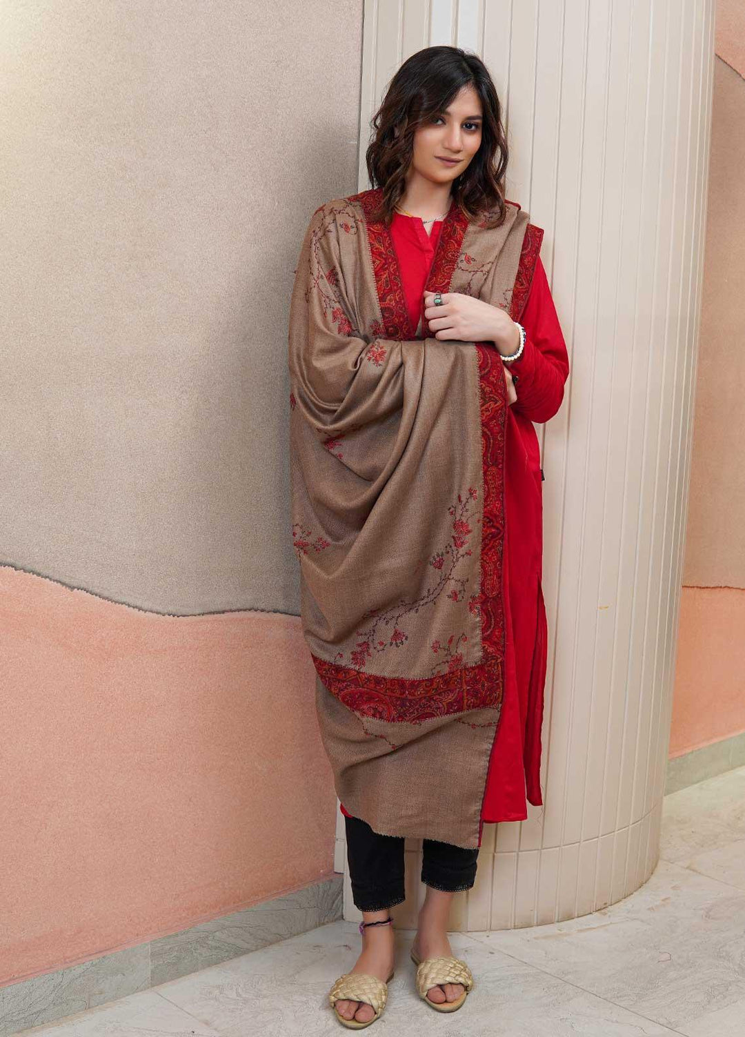 Sanaulla Exclusive Range  Pashmina  Shawls AKP-17 Brown - Pashmina Shawls